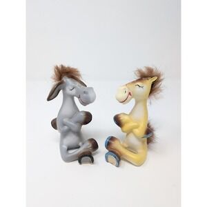 Pair Vintage Norcrest Furland Japan Donkey Figurines Salt & Pepper Shakers Fuzzy